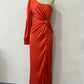 Diagonal Collar Raglan Sleeve Pleated Waist Tight Split Long Dress