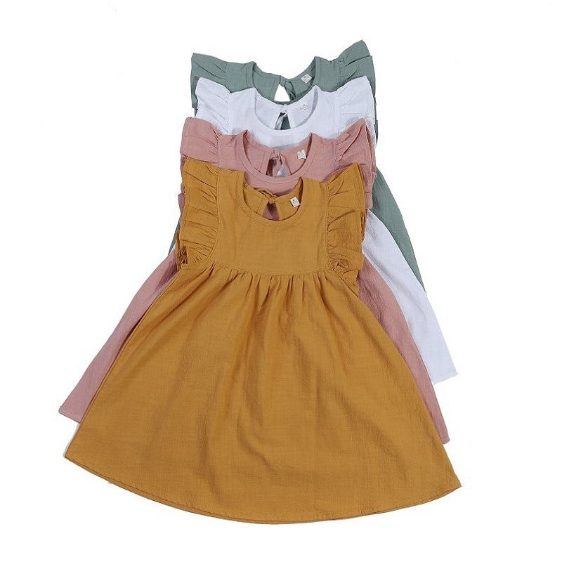 Flounced Sleeve Dress Girls' Back Collar Lace-up