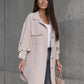 Mid-Length Shirt Jacket With Sleeve-Pull Button Decoration