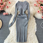 Retro Deep V-neck Knitted Dress