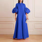 Robe de soirée longue à revers amples et couleur unie à fleurs