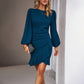 Puff Sleeve Solid Color Sheath Dress Women