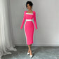 Women's Patchwork Color-block Long-sleeve Bodycon Dress