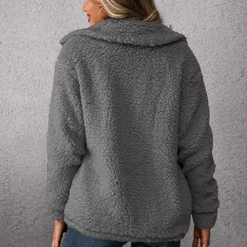 Loose Casual Lapel Plush  Jacket Lamb Fleece Coat