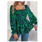 Casual Wooden Ear Square Collar Leopard Print Long Sleeve Chiffon Shirt