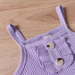 Cute Purple Strap Sunken Stripe Butterfly Shorts Two-piece Set