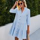 Fashion Printed Plaid V-neck Three-quarter Sleeve Women's Dress