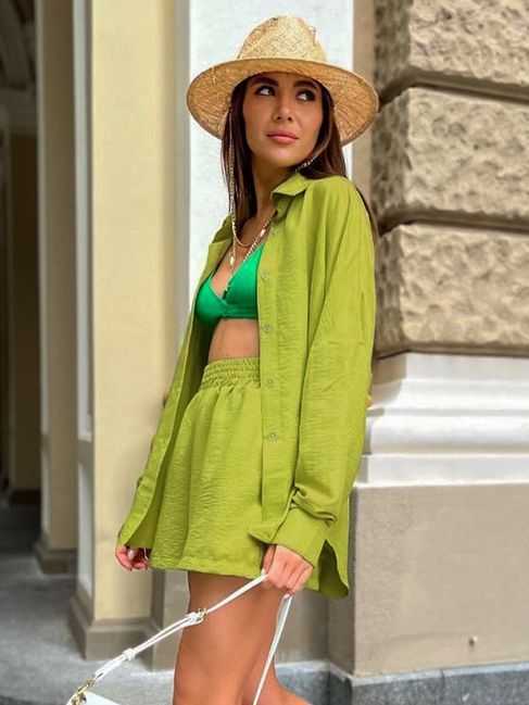 Ensemble chemise à manches longues et pantalon large taille haute pour femme