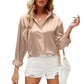 Satin Commuter Solid Color V-neck Long Sleeve Shirt Women