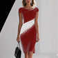 Elegant Black-and-white Contrast Long-sleeve Slim-fit Midi Dress