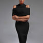 Shoulder-baring Slim-fit Solid Color Stretch Evening Dress