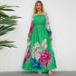 Women's Fashionable Retro Long-sleeved Top Wide Hem Printed Long Skirt Suit
