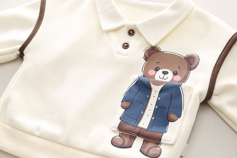 Korean Fleece-lined Two-piece Suit Baby Children Warm Suit