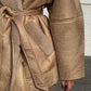 Women's Fashionable Cashmere Leather Fur Collar Composite Belt Coat