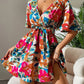 Floral Print Cross Collar Belt Women's Dress