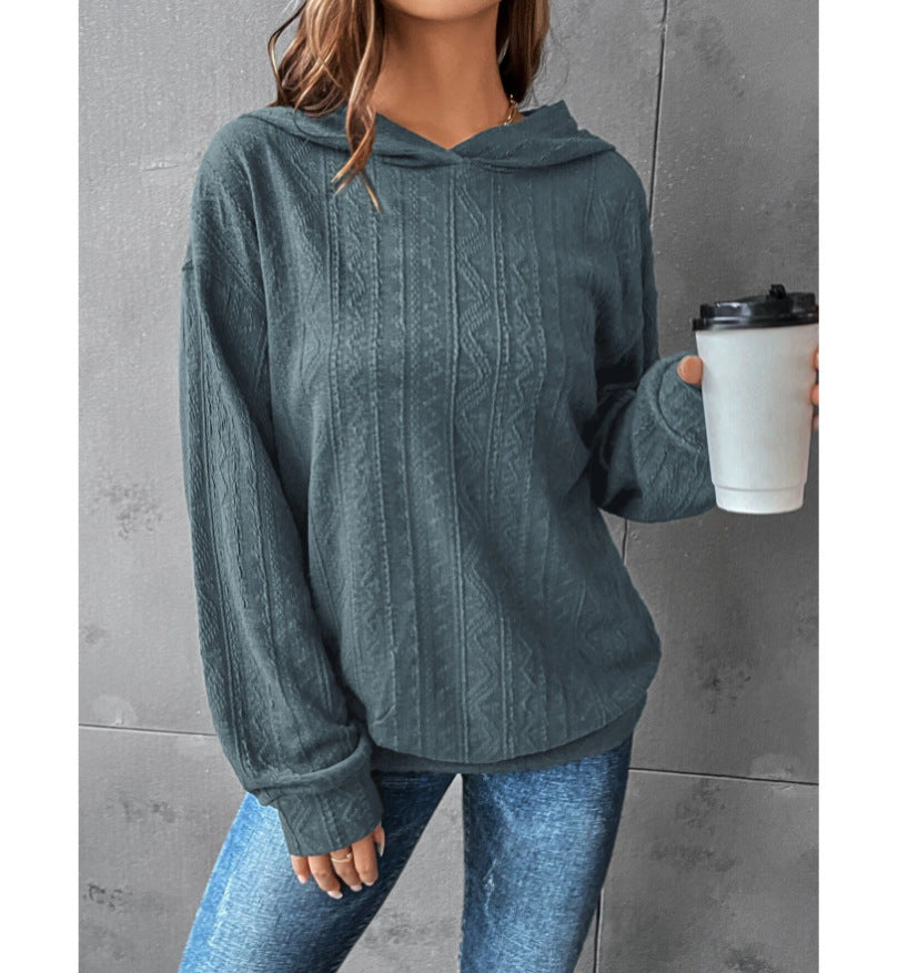 Sweat-shirt à capuche décontracté à manches longues et couleur unie pour femme, collection automne