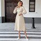 New Elegant Retro Style Bow Collar Long Sleeve Waist Dress