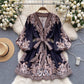 Robe femme manches lanternes taille ajustée imprimé