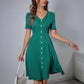 New V-neck Single-breasted Solid Color Dress