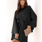 Autumn Fashion Solid Color Round-neck Flared Sleeves Lace-up Waist Dress