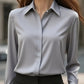 Solid Color Long Sleeve Lapel Satin Blouse