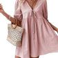 Loose-fit Woven Deep V-neck Designer Tie-front A-line Dress