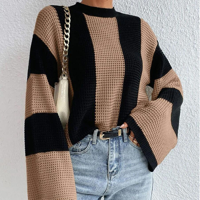 Pull en maille à rayures et col rond pour femme