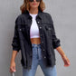 Women's Oversized Frayed Lightweight Denim Jacket Button Down Ripped Distressed Jean Shacket