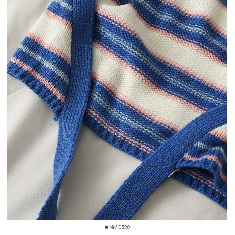 French Care Stripe Cropped Navel Halter Knit Tank Top