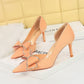Women's Stiletto Low-cut Pointed Side Hollow Rhinestone Bow High Heels