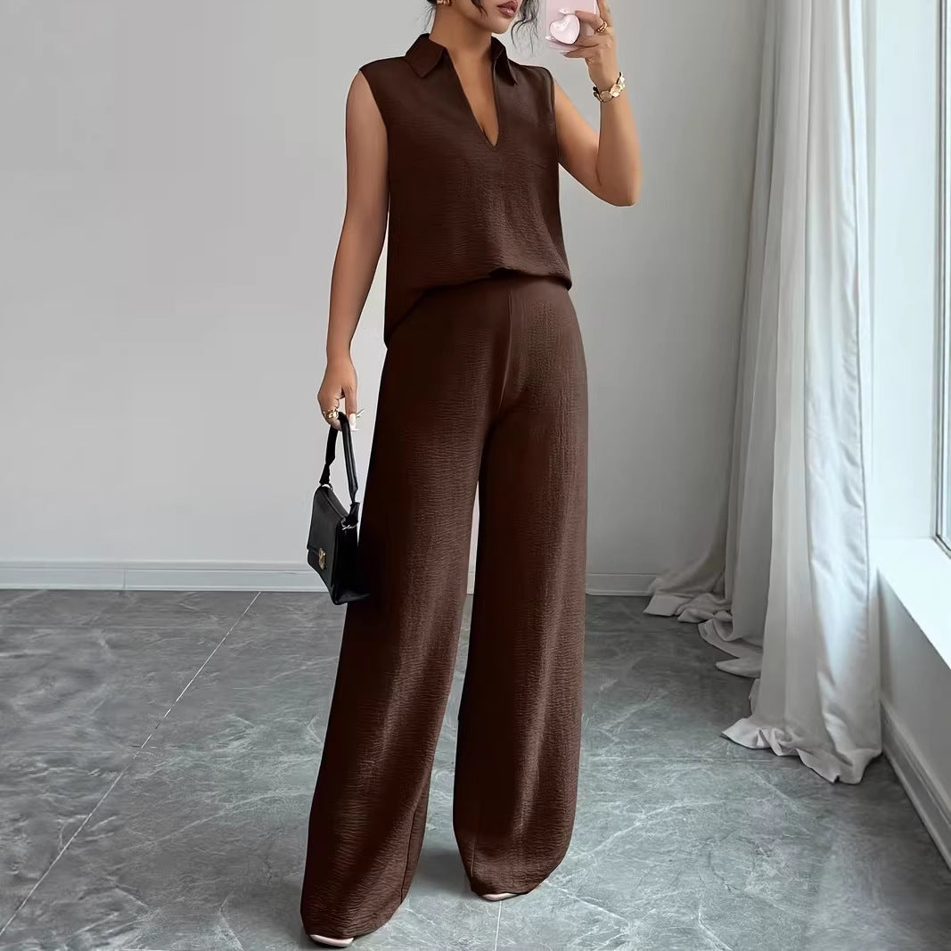 Stylish Sleeveless Top And Wide Leg Pants Set