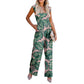 Women's Casual Ruffled Shoulder Straps High Waist Solid Color Wide Leg Jumpsuit
