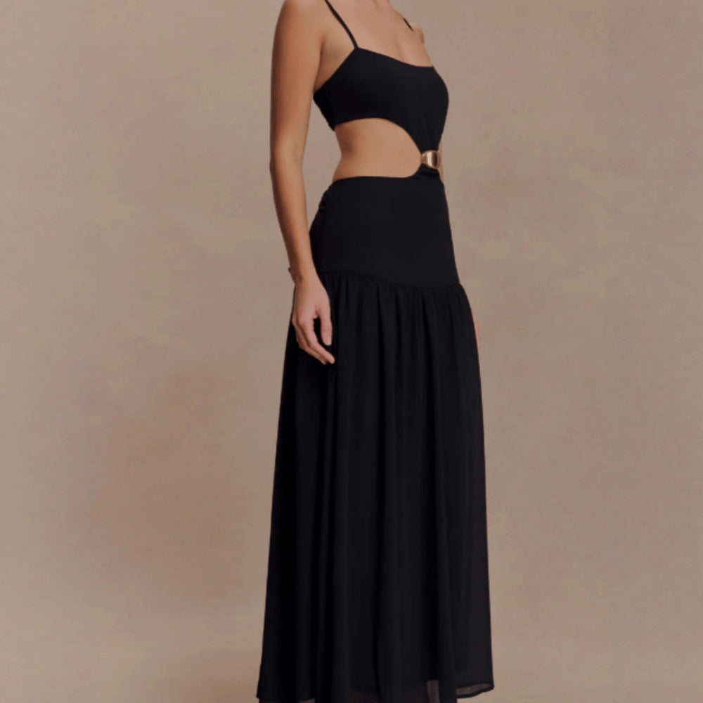 Sleeveless Hooded Midriff Baring Figure-hugging Dress