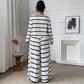 Striped Top With Tie Details Paired With Casual Loose-fitting Plus-size Wide-leg Pants