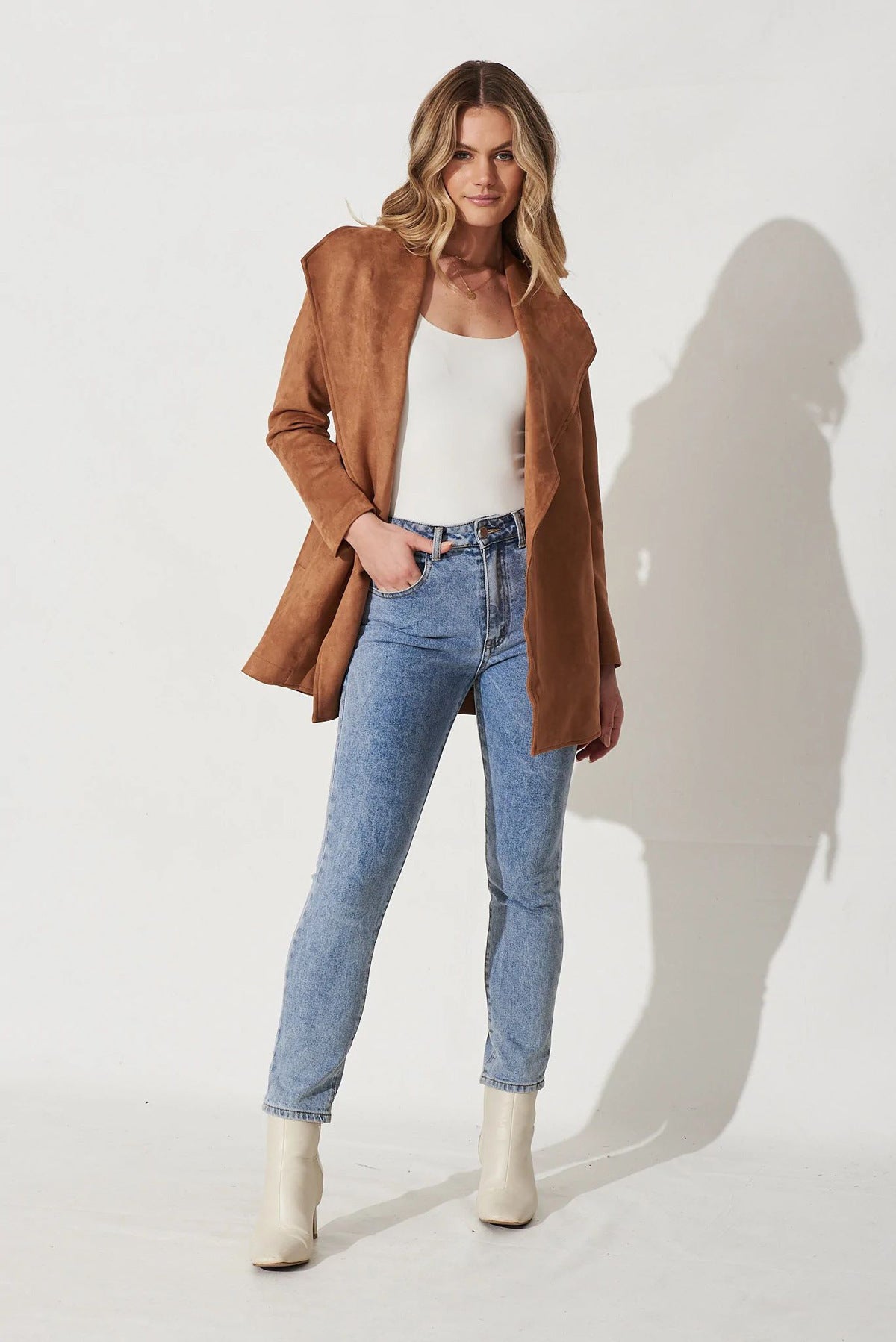 Women's Solid Color Suit Cardigan Large Lapel Suede Long Sleeve Coat