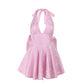 Slim-fit Jacquard Halter Bow Dress Women