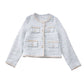 Bright Silk Woven Single-breasted Long-sleeved Short Jacket