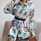Ladies Fashion Belt Shirt Print Dress