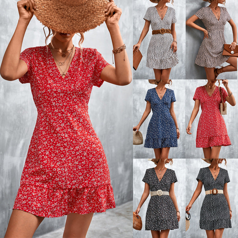Women's Fashion Personality V-neck Floral Dress