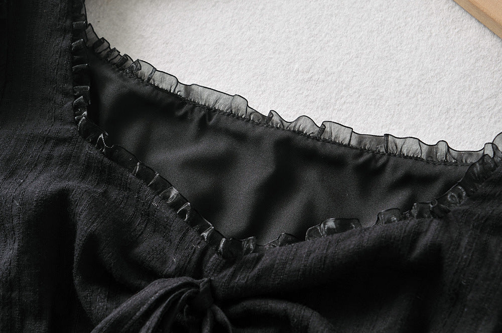 New Style Square Collar Lace Lantern Sleeve Short Shirt
