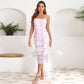 Slim-fit Pleated Elegant Mesh Floral Print Suspender Dress