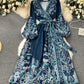 One-piece Lace-up Waist Trimming Printing Dress