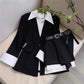 Two-piece Set Featuring A Faux Two-piece Midi Blazer Jacket And High-waisted Skirt Pants