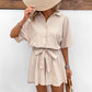 Fashion Belt Short-sleeved Jumpsuit Women's All-matching