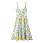 Blended Linen Printing Midi Skirt Dress