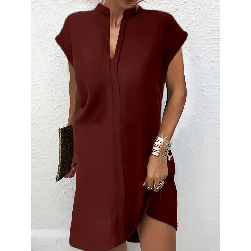 Women's Positioning Flower Crew-neck Batwing Sleeve Color-matching Dress