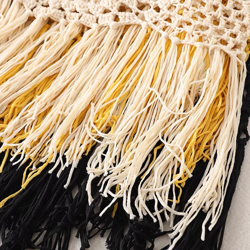 Retro Blouse Bohemian Hollow Knitted Short Ethnic Style Tassel Suspender Vest