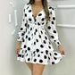 Polka-dot V-neck Puffed-sleeve Dress