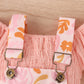 Bubble Sleeve Printed Suspender Shorts Suit