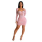 Fashion Color Mesh Drilling Long Sleeve Dress